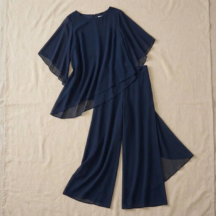 Elena™ | Draped V-Neck Top & Wide-Leg Palazzo Set
