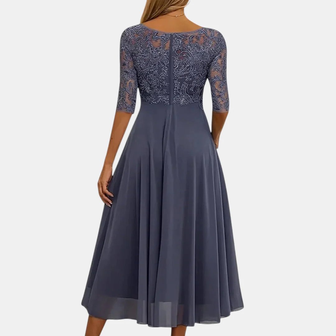 Isabella™ | Structured Lace Overlay Midi Dress