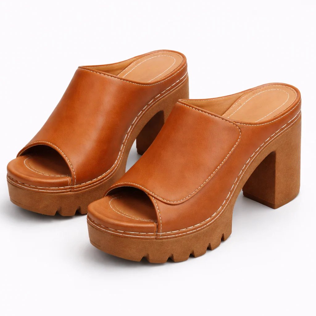Anna™ | Wide Base Platform Strap-On Heels