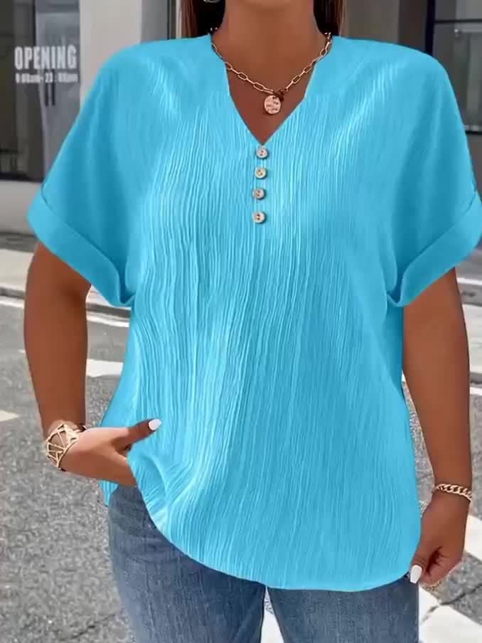 Isla™ | Casual V-Neck Blouse with Button Detail