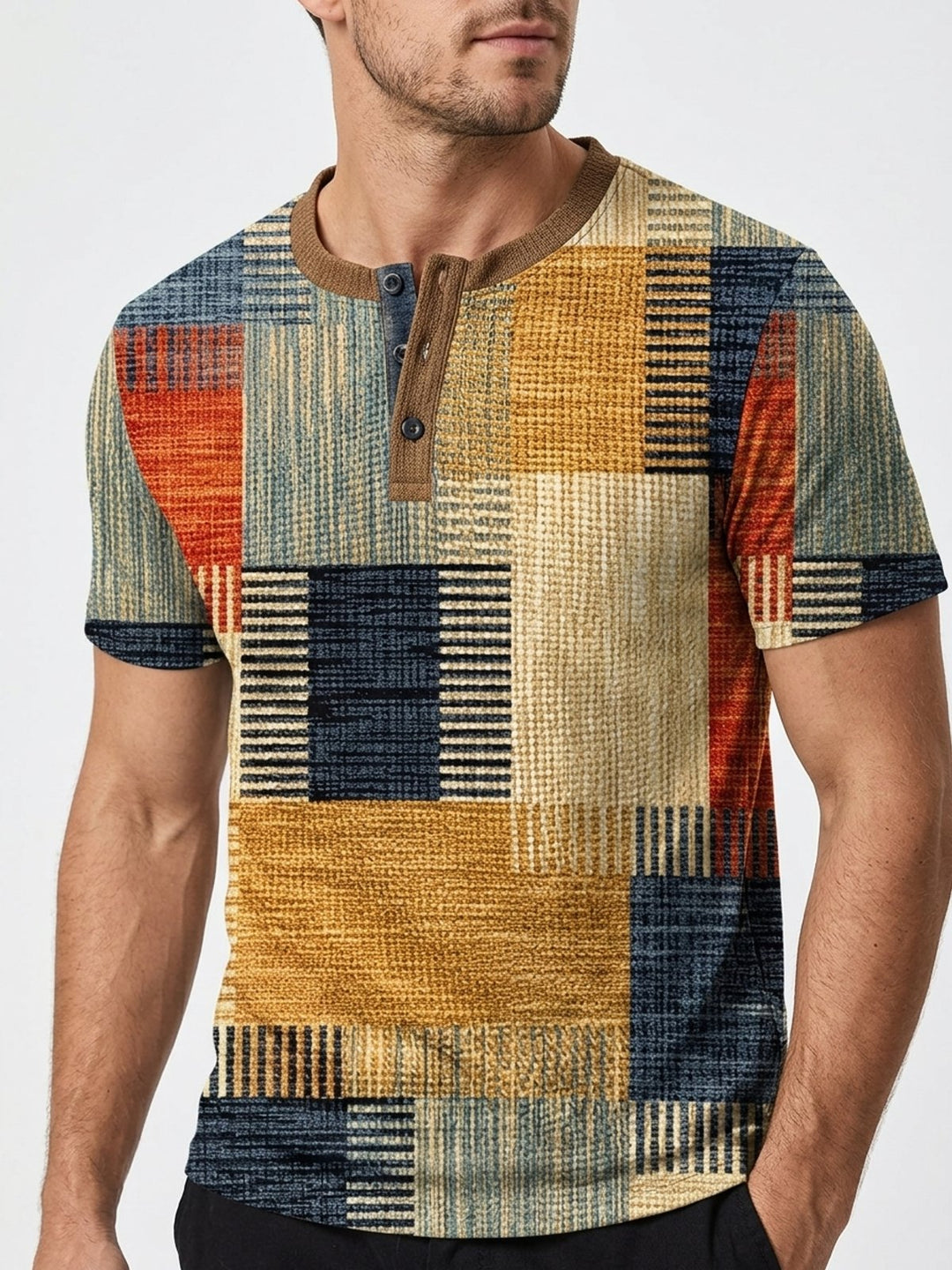 Jackson™ | Patchwork Henley Button Short Sleeve Shirt