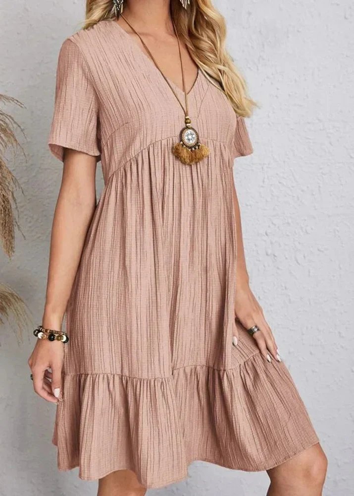 Cora™ | V-Neck Ribbed Tiered Midi Dress