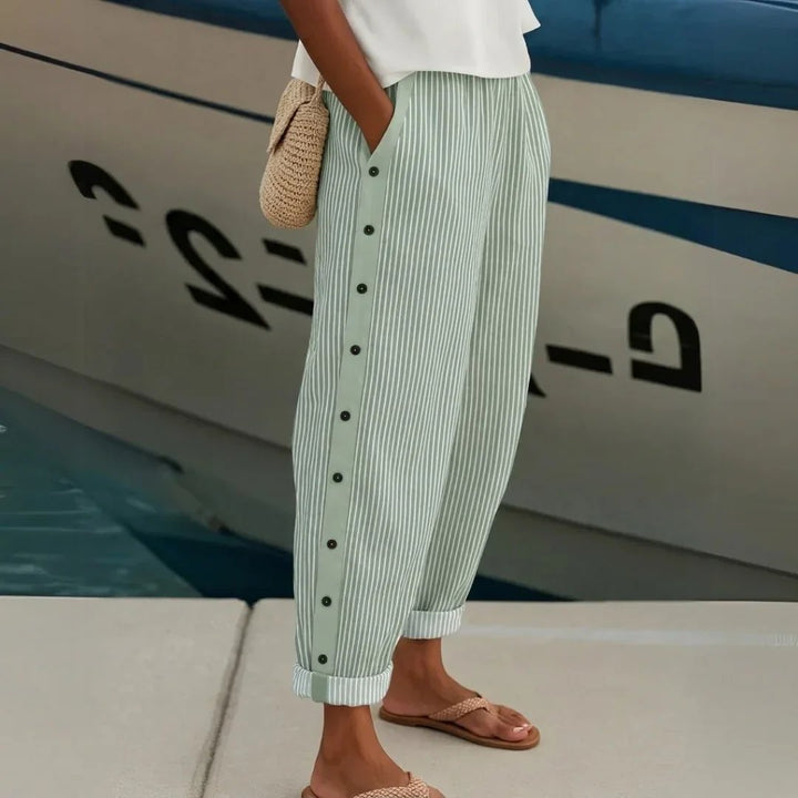 Sadie™ | Nautical Striped Pants with Button Details