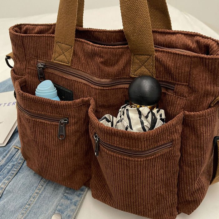 Sloane™ | Corduroy Tote Bag with Functional Pockets