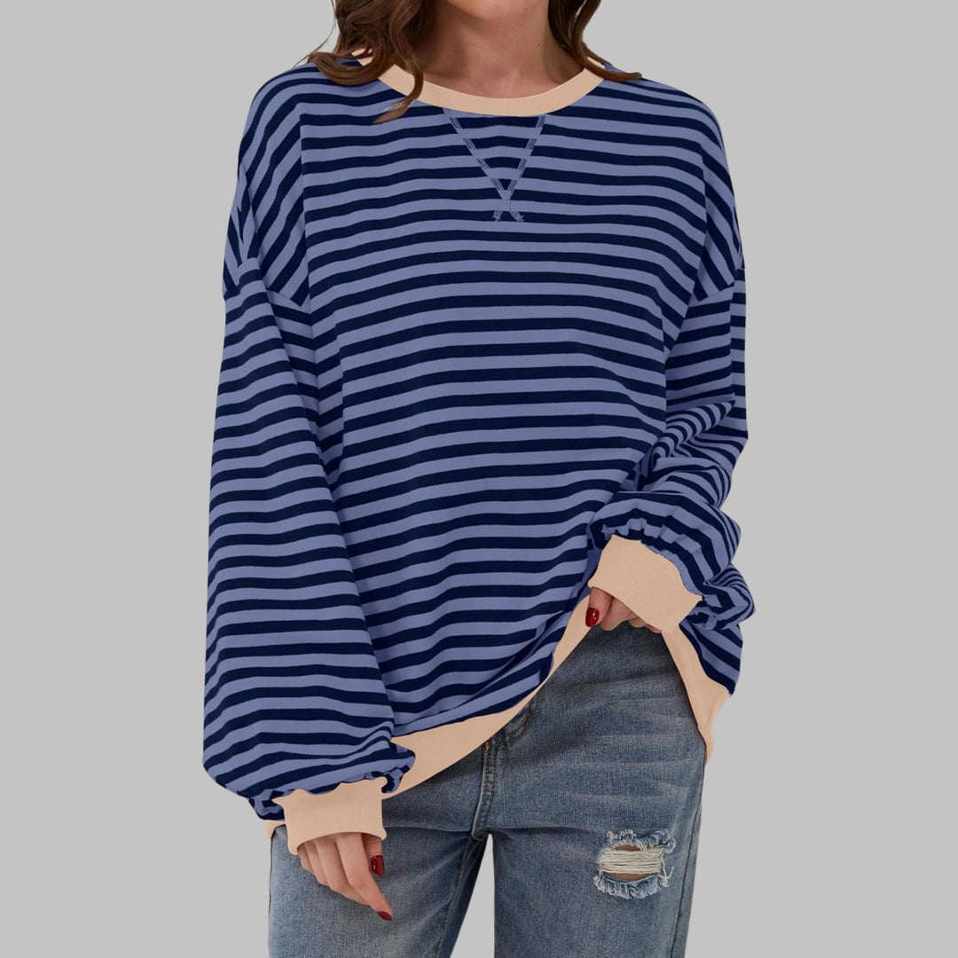 Hazel™ | Striped Long Sleeve Crew Neck Sweatshirt