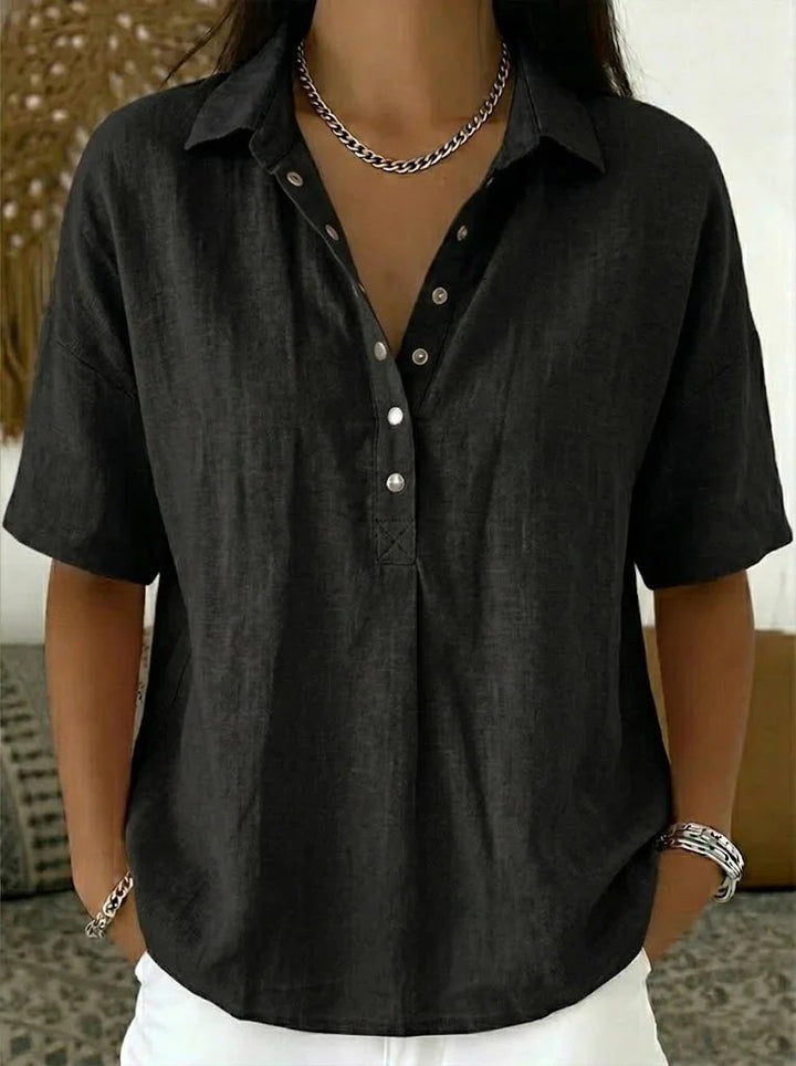 Nina™ | Button-Front Breathable Linen-Style Shirt