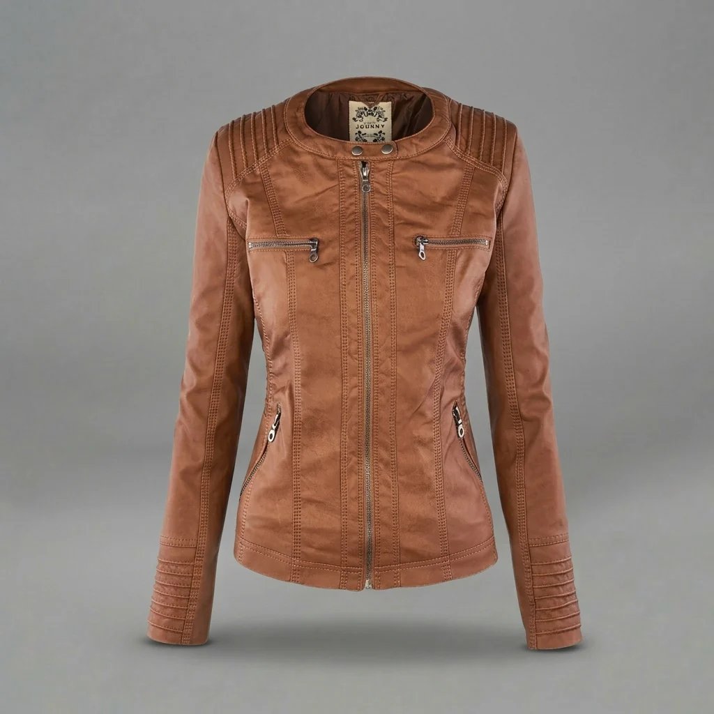 Elora™ | Hooded Vegan Leather Zip-Front Moto Jacket