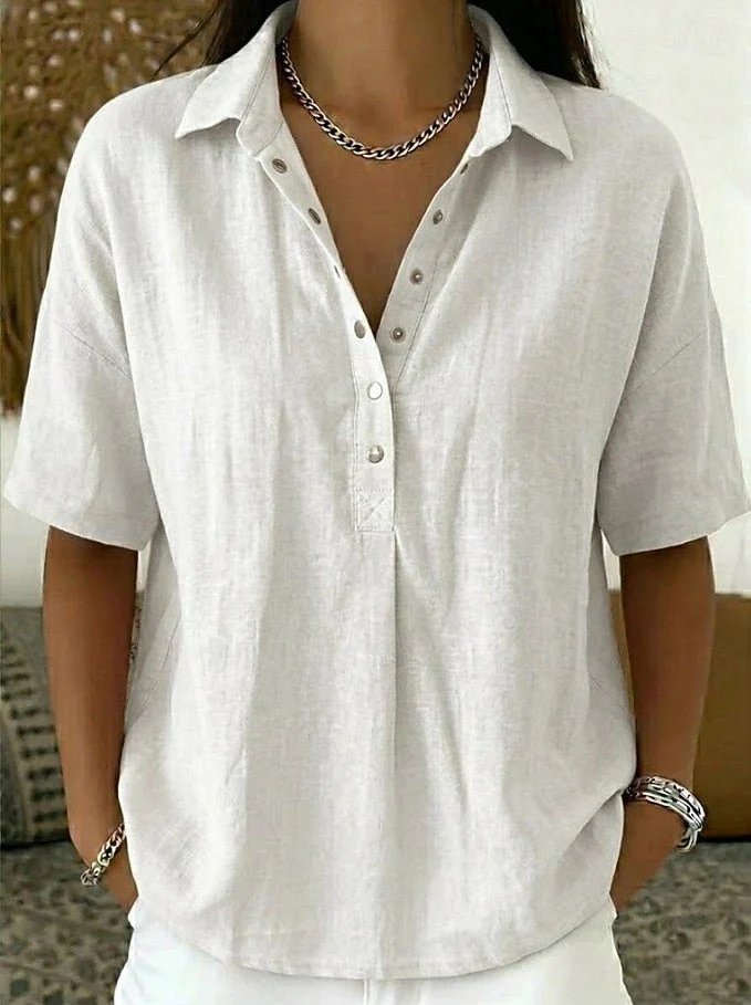 Nina™ | Button-Front Breathable Linen-Style Shirt