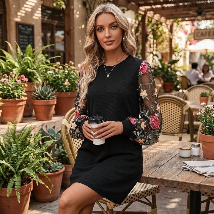 Ruby™ | Embroidered Sheer Sleeve A-Line Dress