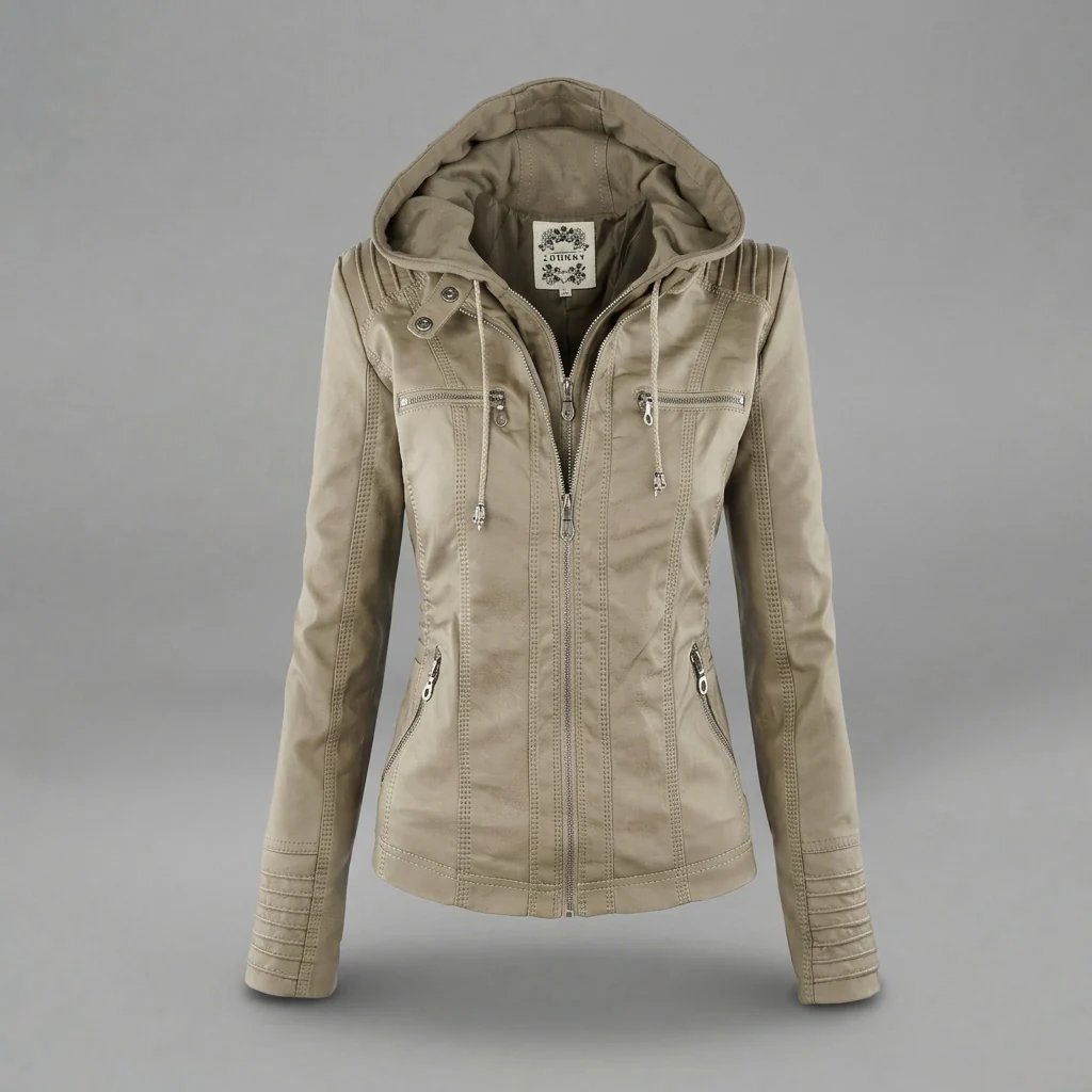 Elora™ | Hooded Vegan Leather Zip-Front Moto Jacket