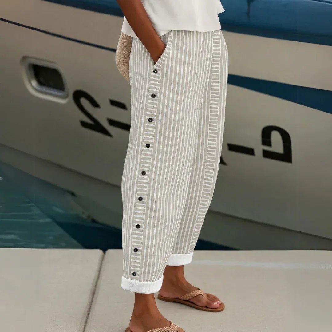 Sadie™ | Nautical Striped Pants with Button Details