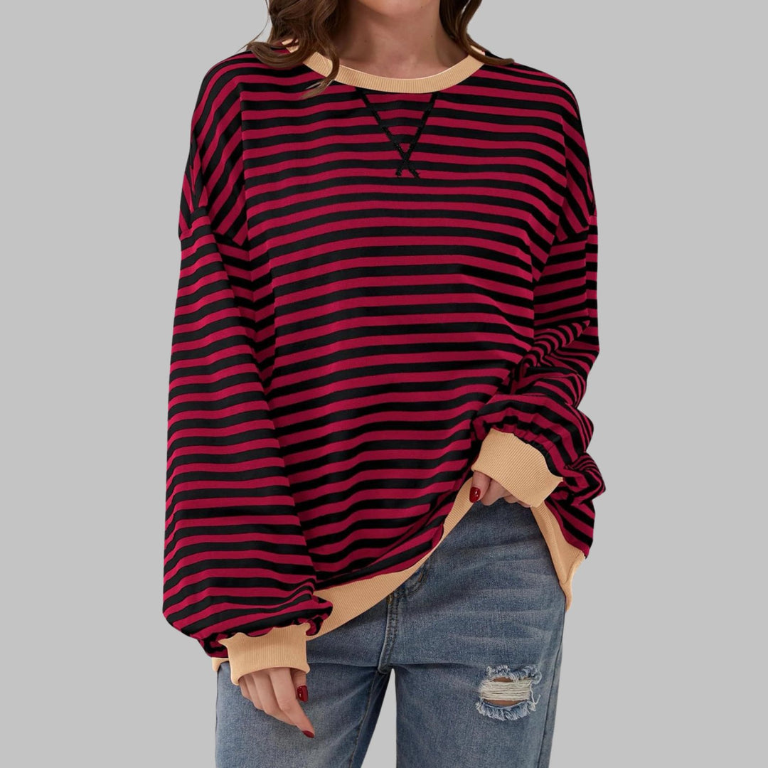 Hazel™ | Striped Long Sleeve Crew Neck Sweatshirt