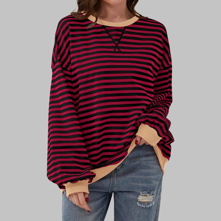 Hazel™ | Striped Long Sleeve Crew Neck Sweatshirt
