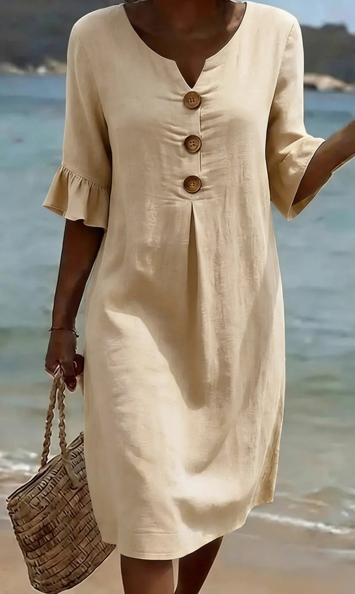 Lana™ | Button-Front Flared Sleeve Midi Dress