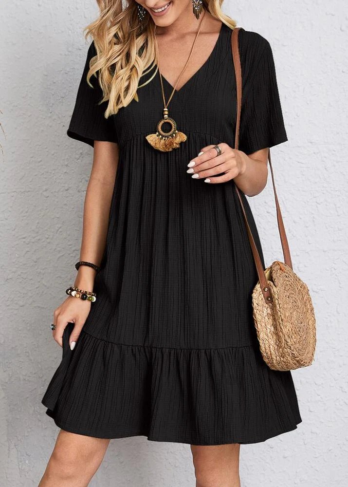 Cora™ | V-Neck Ribbed Tiered Midi Dress