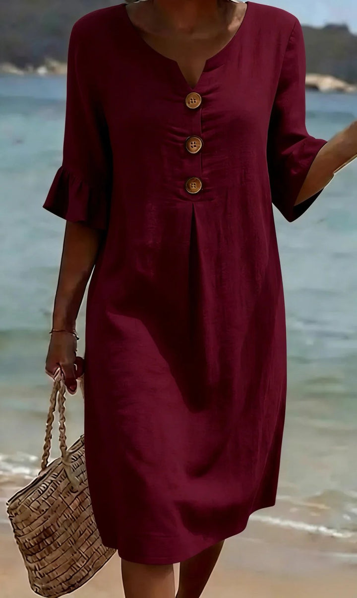 Lana™ | Button-Front Flared Sleeve Midi Dress