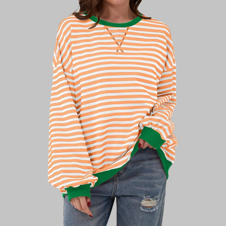 Hazel™ | Striped Long Sleeve Crew Neck Sweatshirt