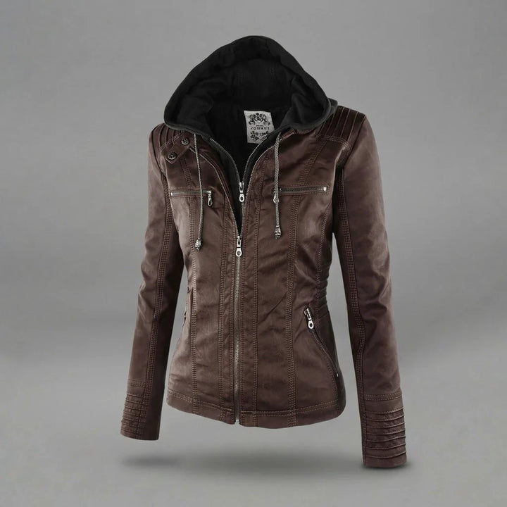 Elora™ | Hooded Vegan Leather Zip-Front Moto Jacket