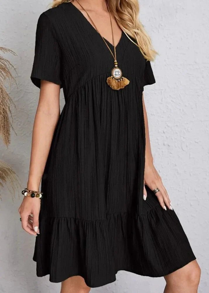 Cora™ | V-Neck Ribbed Tiered Midi Dress
