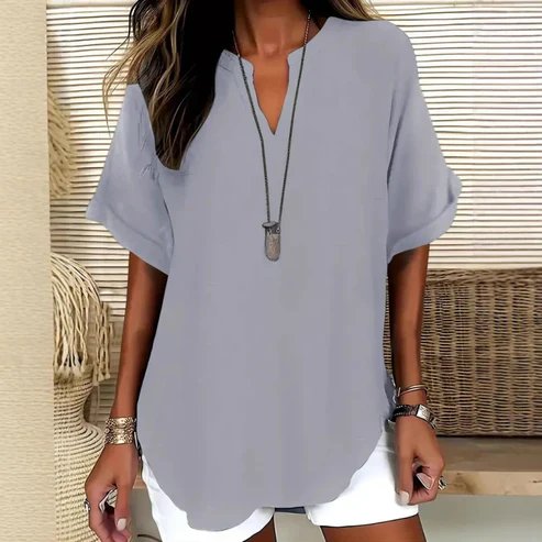 Dahlia™ | Lightweight V-Neck Blouse with Side Slits