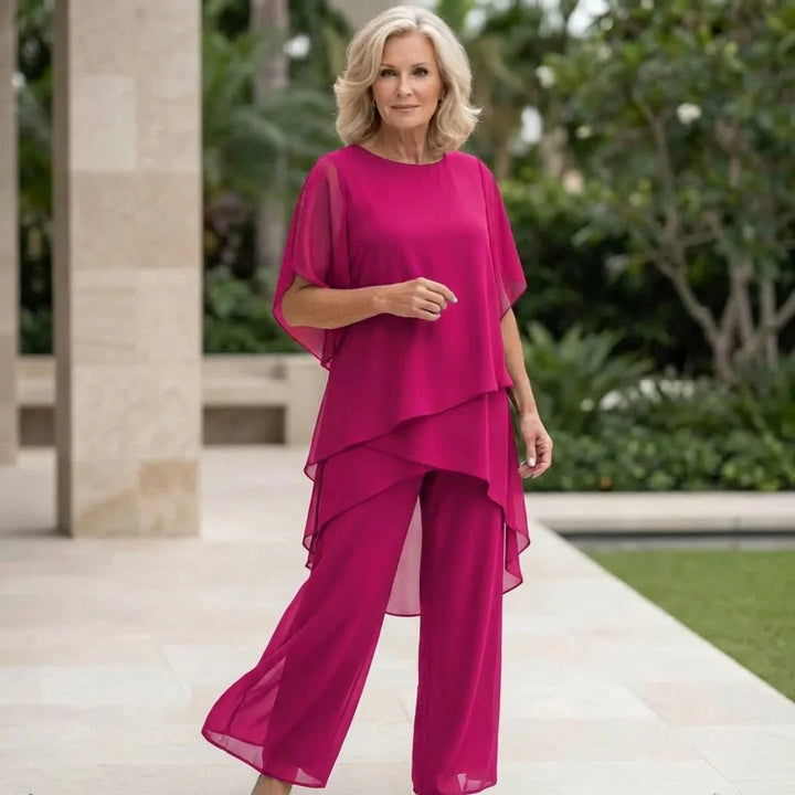 Elena™ | Draped V-Neck Top & Wide-Leg Palazzo Set