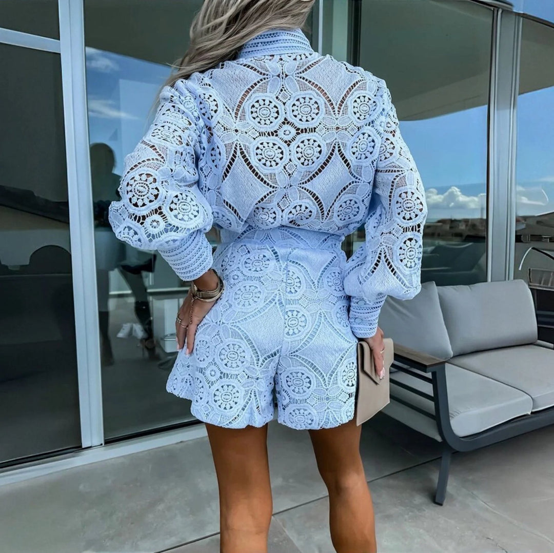 Catalina™ | Button-Front Crochet Lace Romper