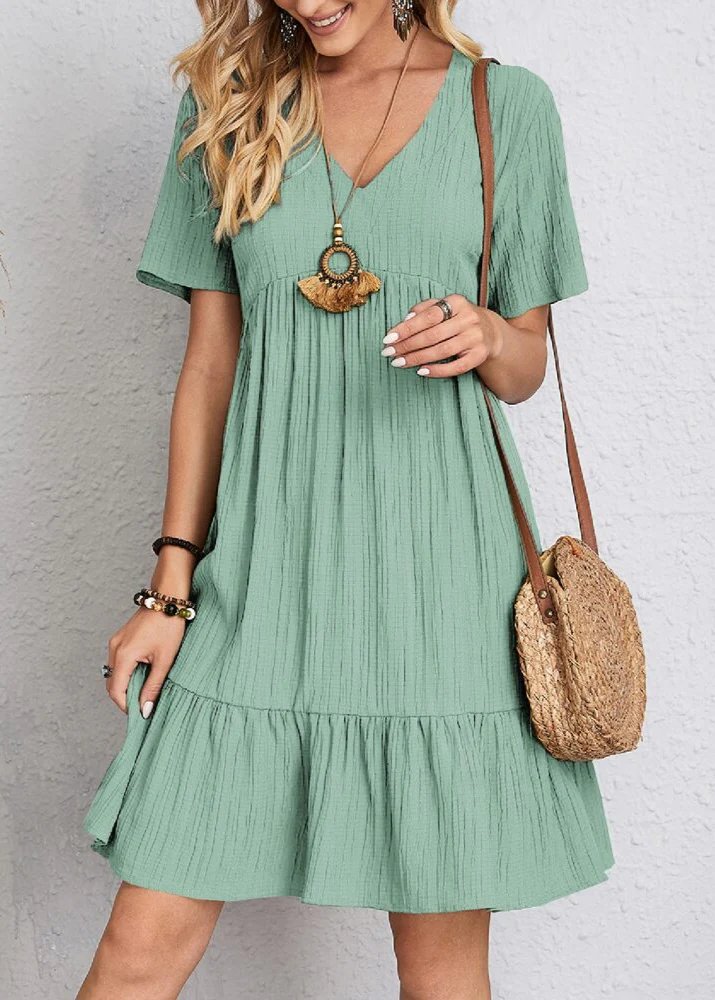 Cora™ | V-Neck Ribbed Tiered Midi Dress