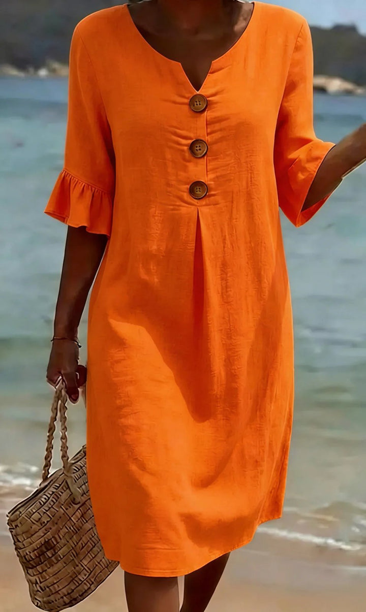 Lana™ | Button-Front Flared Sleeve Midi Dress