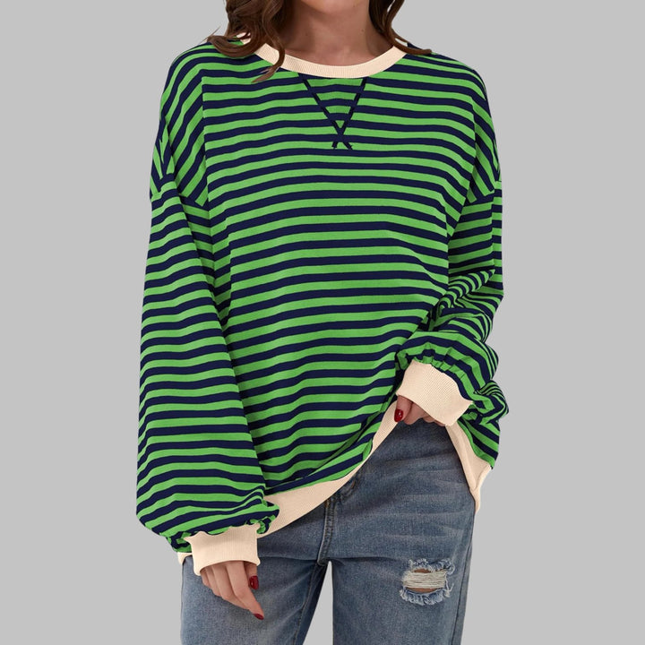 Hazel™ | Striped Long Sleeve Crew Neck Sweatshirt