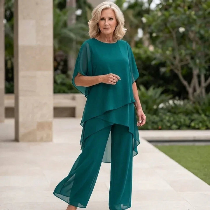 Elena™ | Draped V-Neck Top & Wide-Leg Palazzo Set