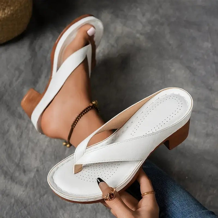 Olivia™ | Breathable Perforated Thong Block Heel Sandals